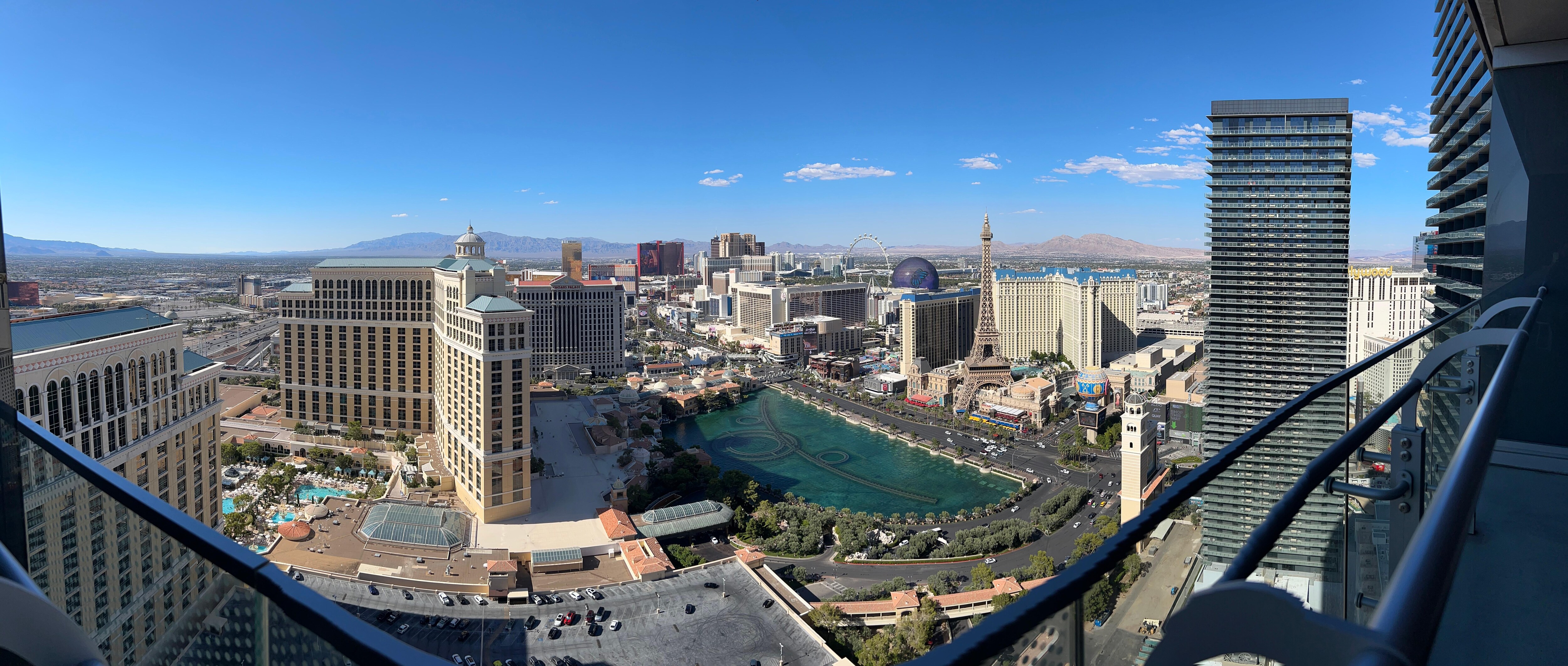 View from balcony of “fountain view” room, 47th floor. 