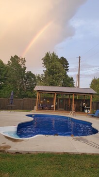 Rainbow over the pool one evening!