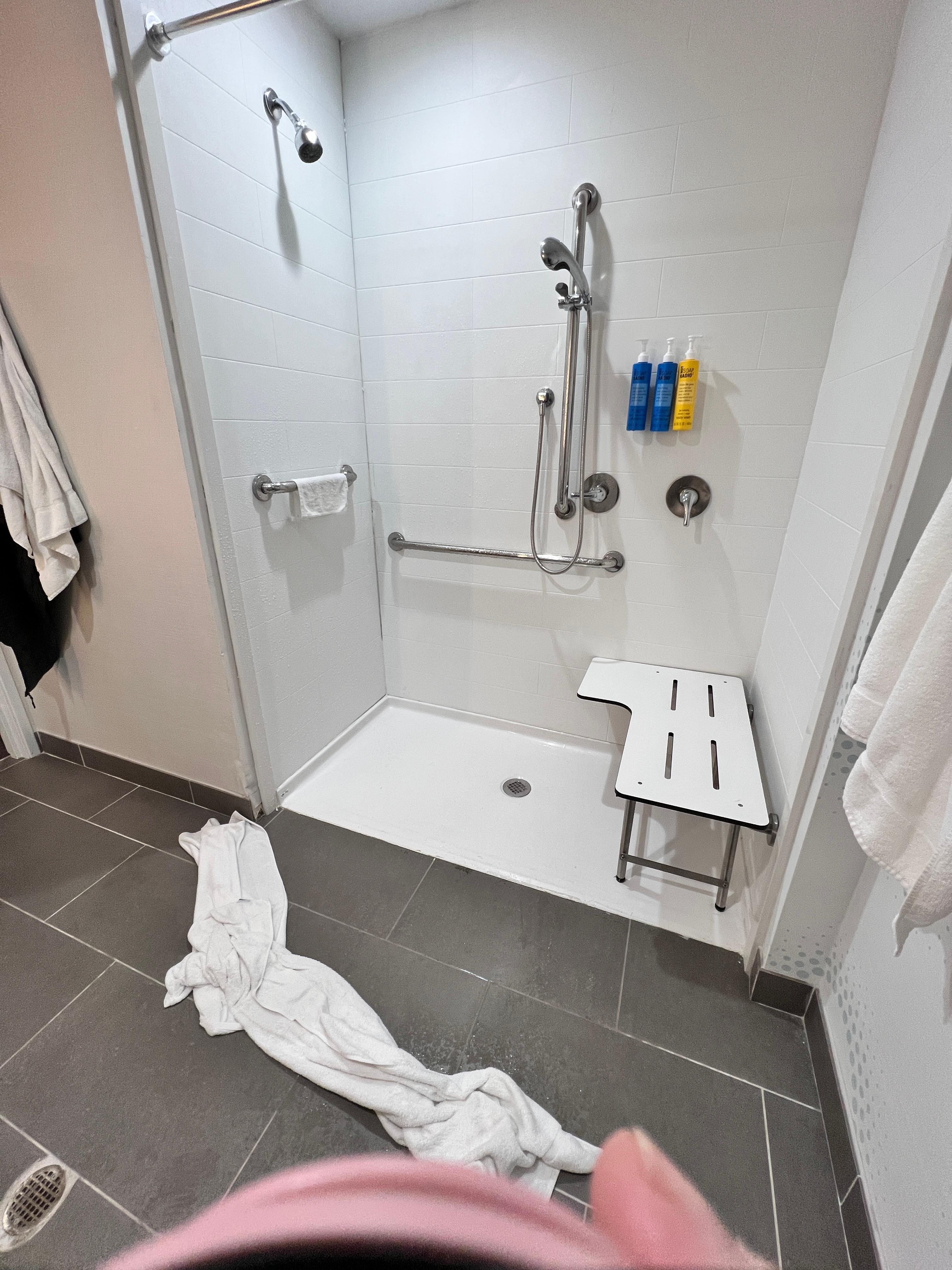 Had to put down towels to keep the water from running out into the room! 