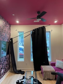 Curtains in the living room area.