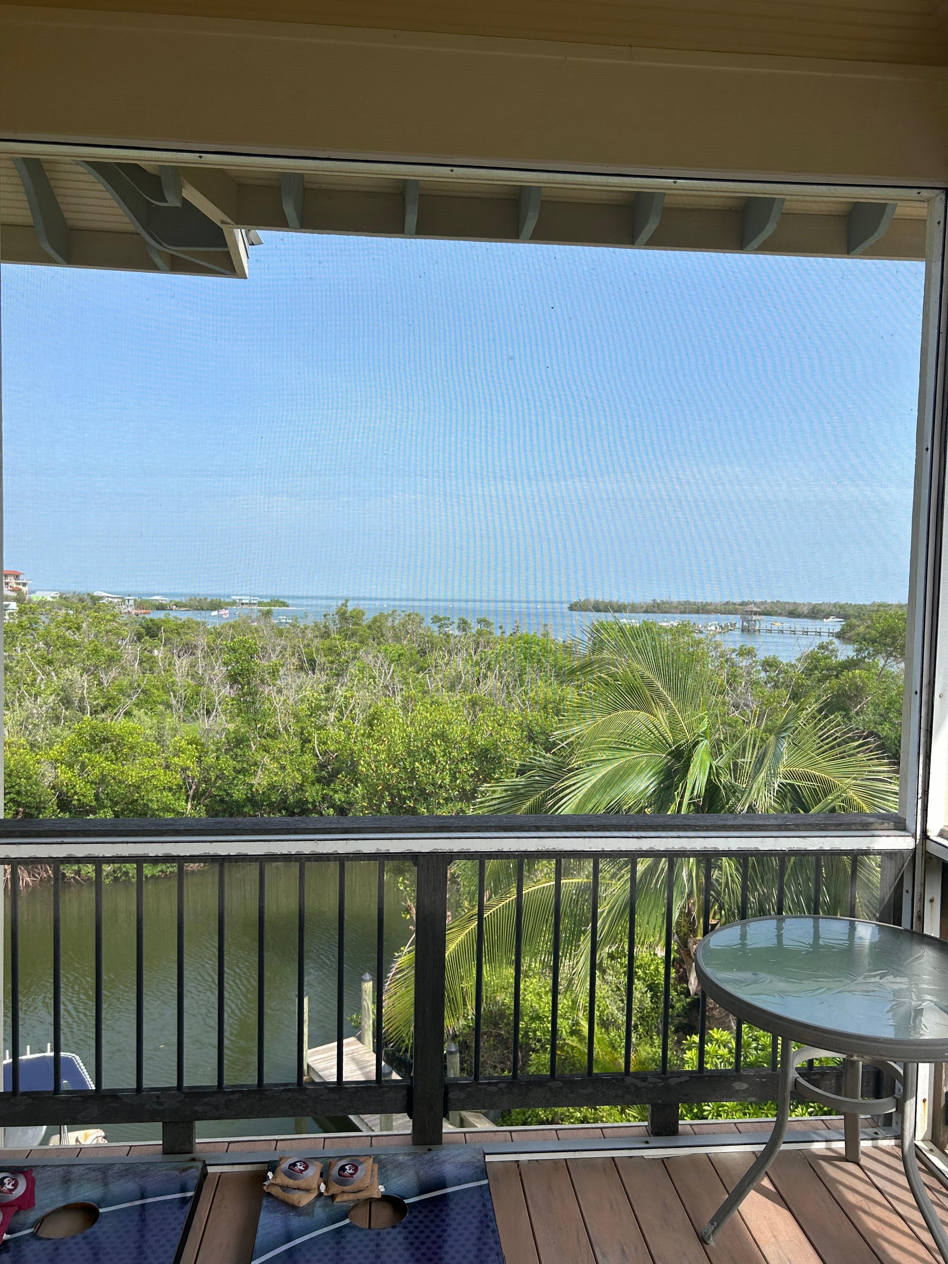 Breakfast from screened in top deck (nice for buggy nights)