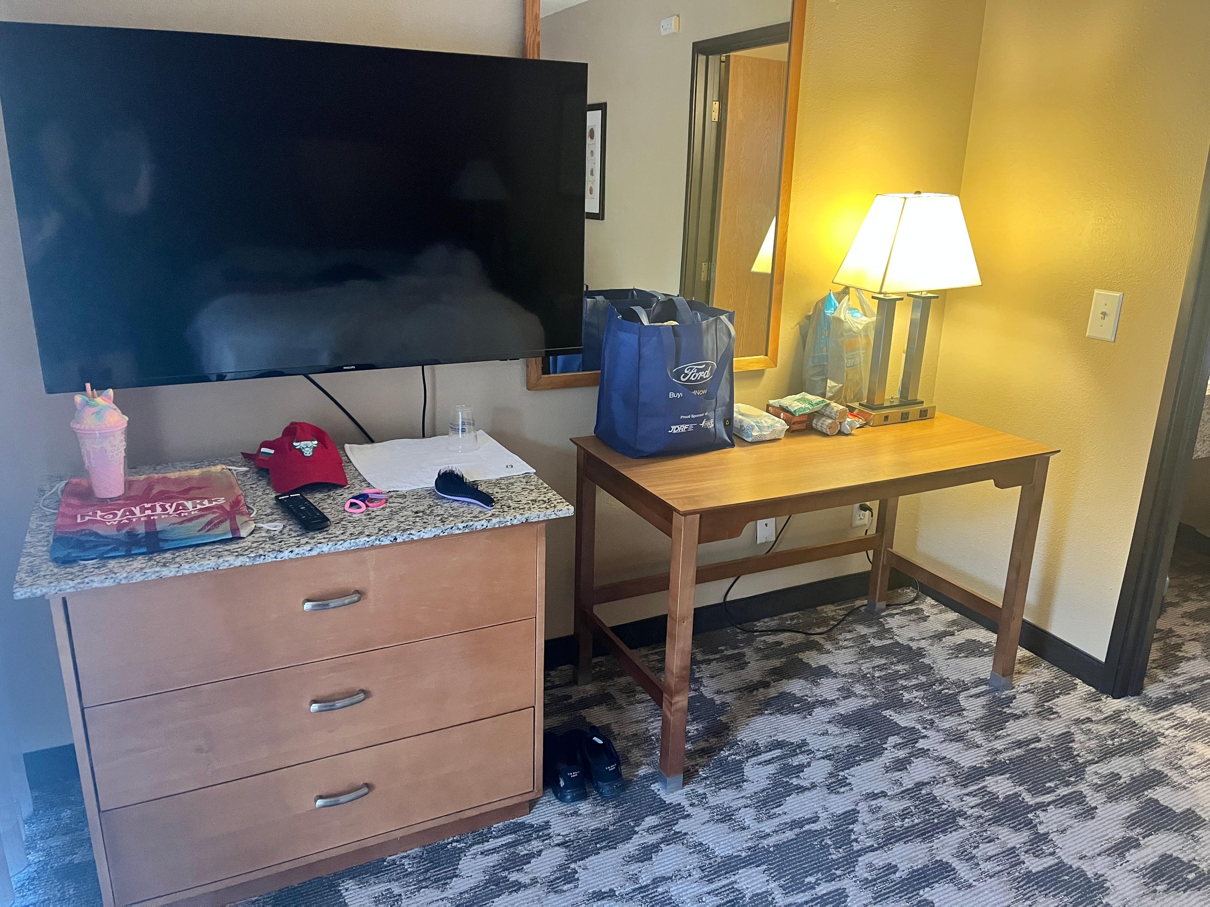 The rest of the room, with the upgraded TV. Huge smart TVs available in all rooms!