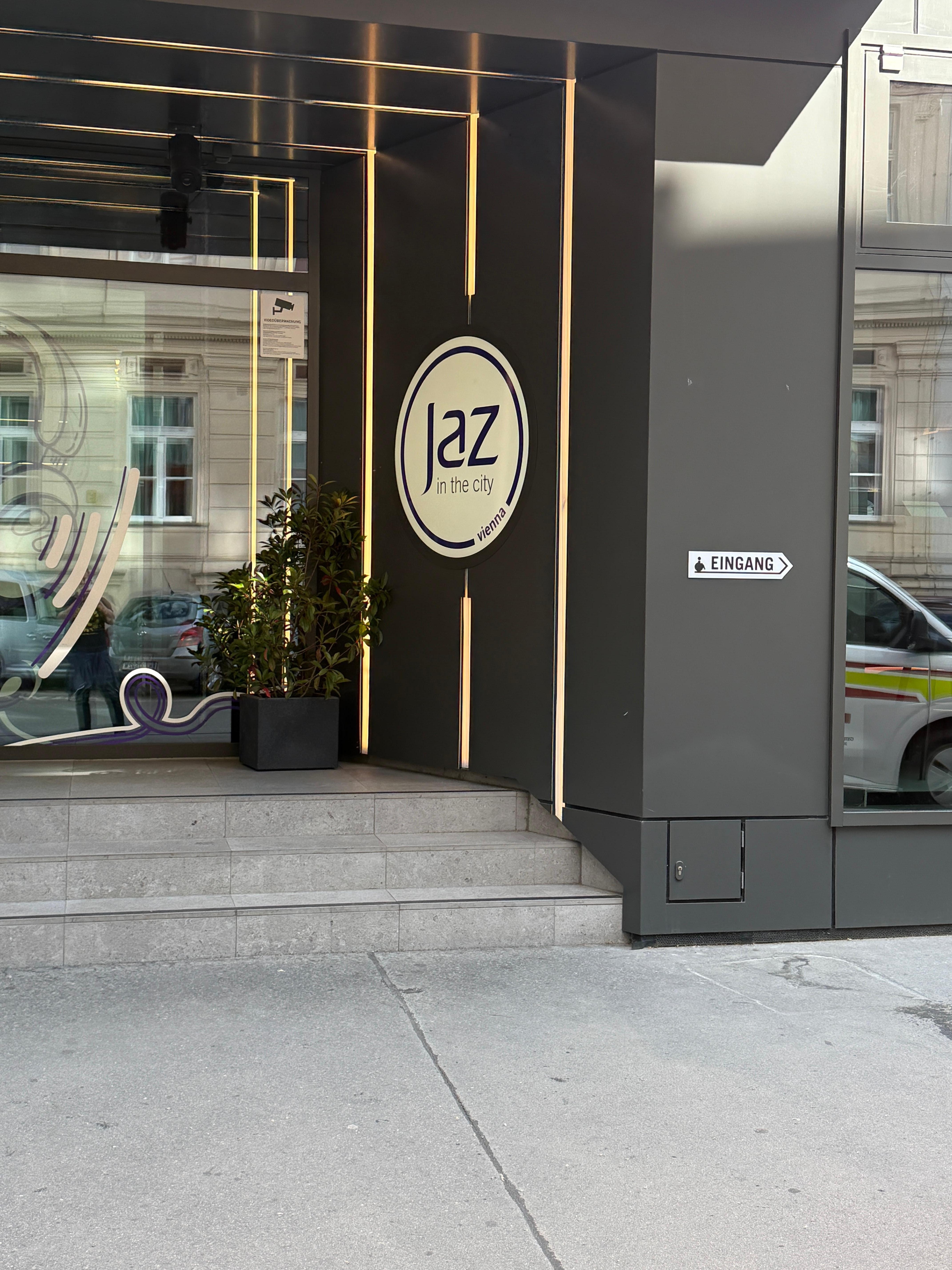the entry to the lobby - clean and fun vibe with the music/vinyl
