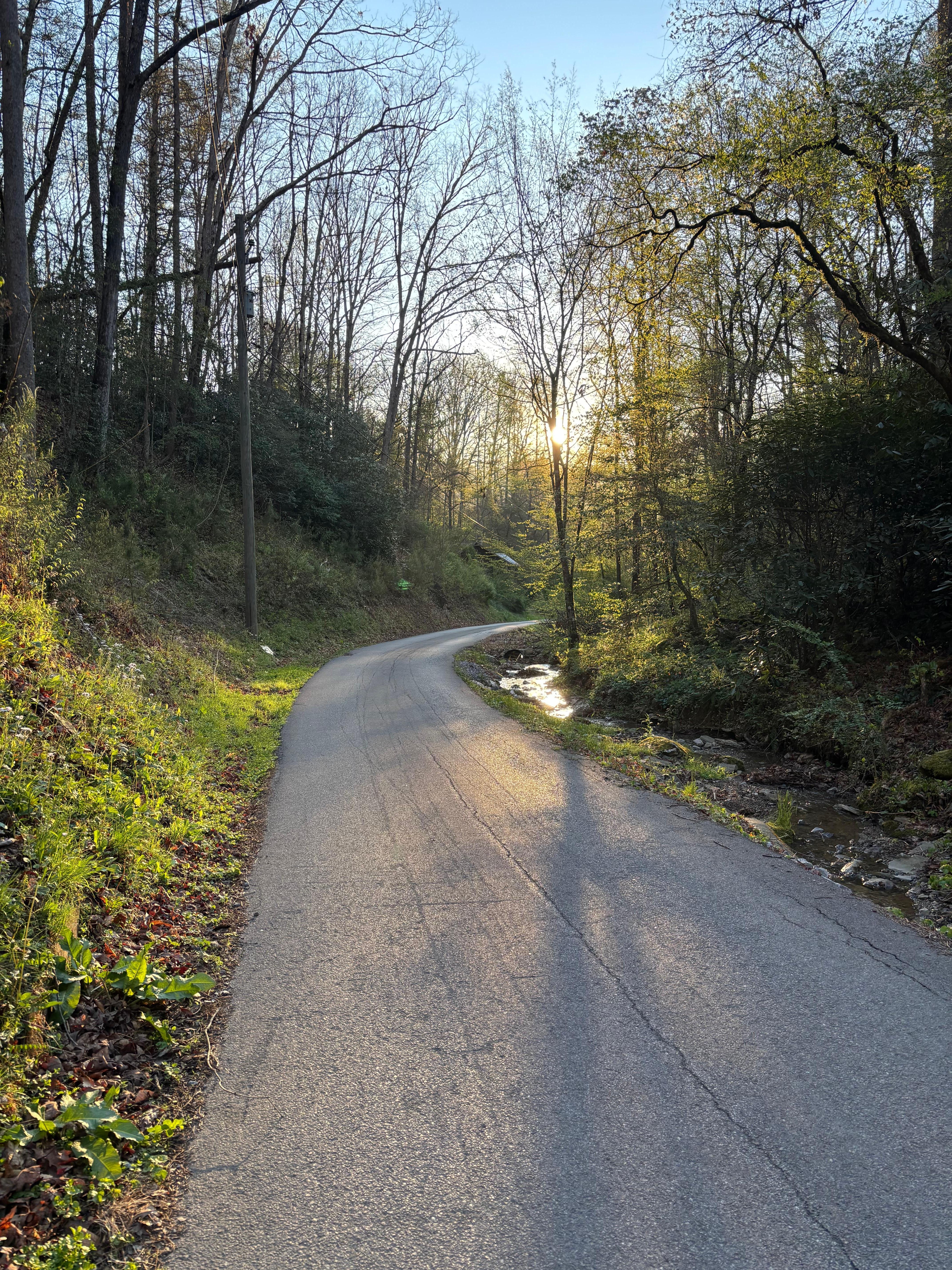 The road is a great place for a morning or evening stroll to the covered bridge