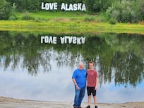 The Love Alaska sign across the lake from the Inn