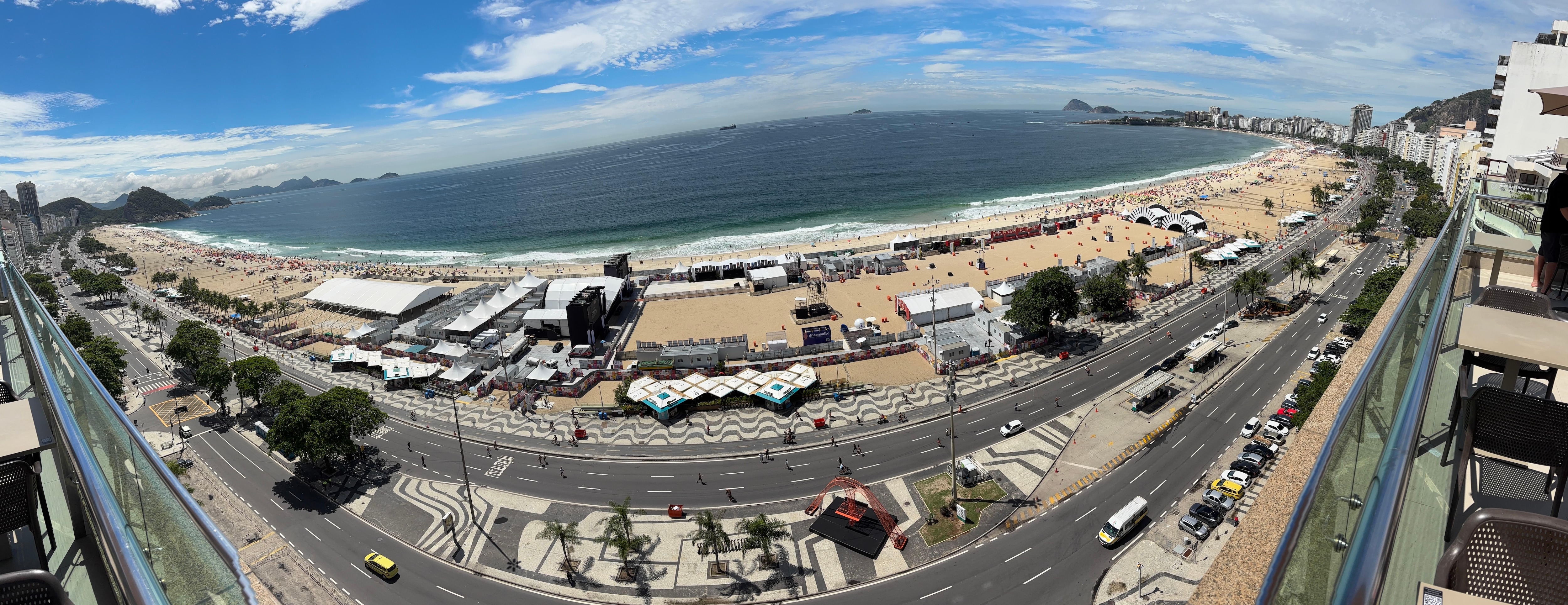 Copacabana beach, panoramic view from the roof top terrace