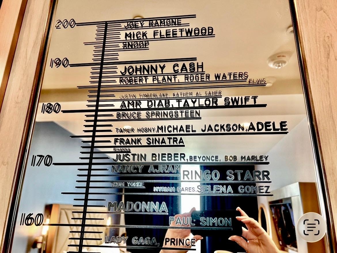 Liked the in-room mirror with “Rock Stars” heights. Lady Gaga & Prince are shorter than me ;)