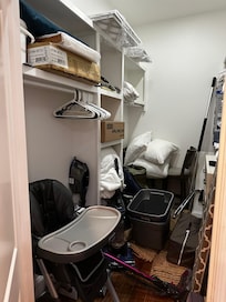 Nice closet but not for you! No dresser or hanging rack for your clothes.