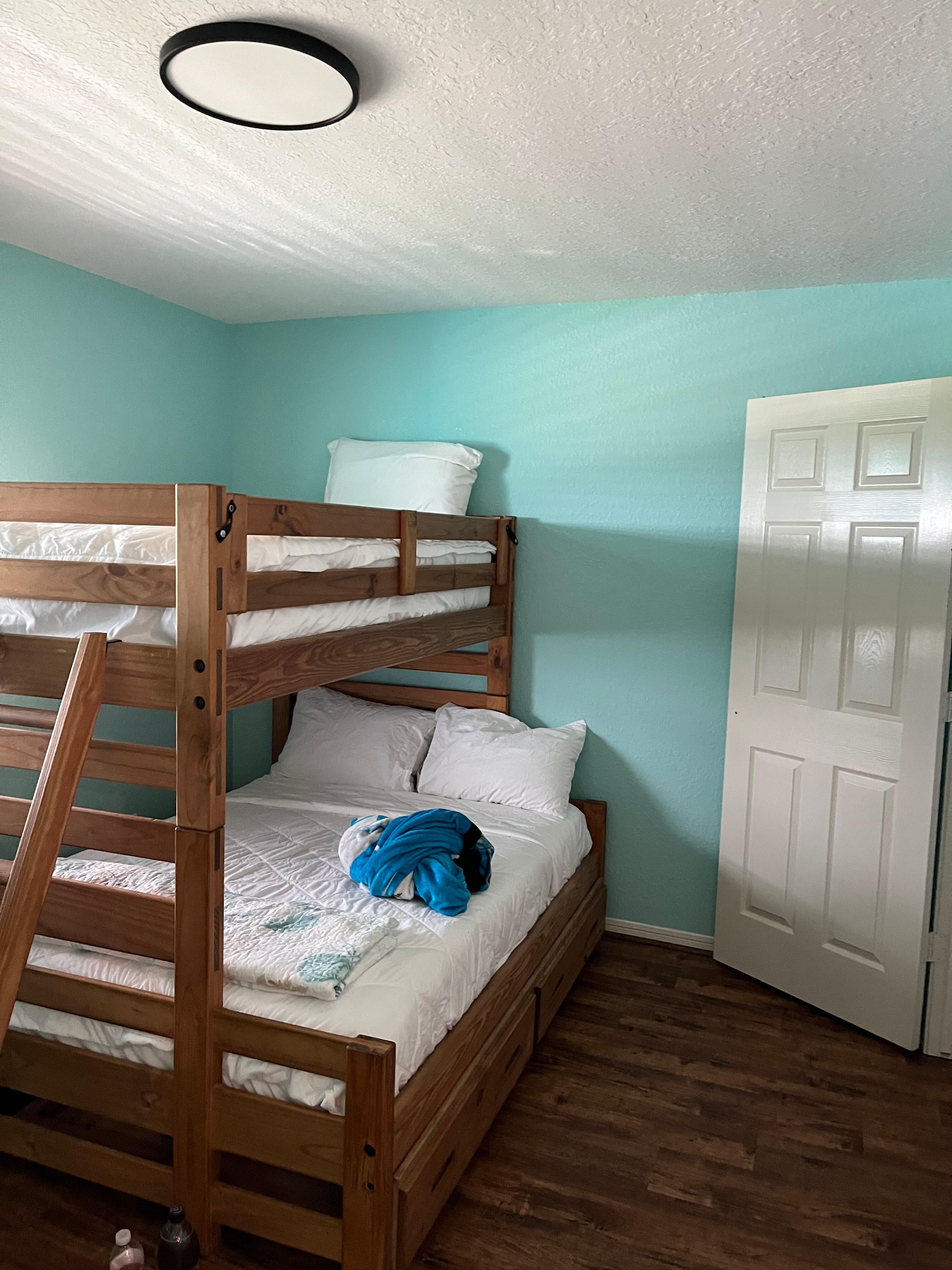One bunk bed (not two)
The other two rooms are accurate.