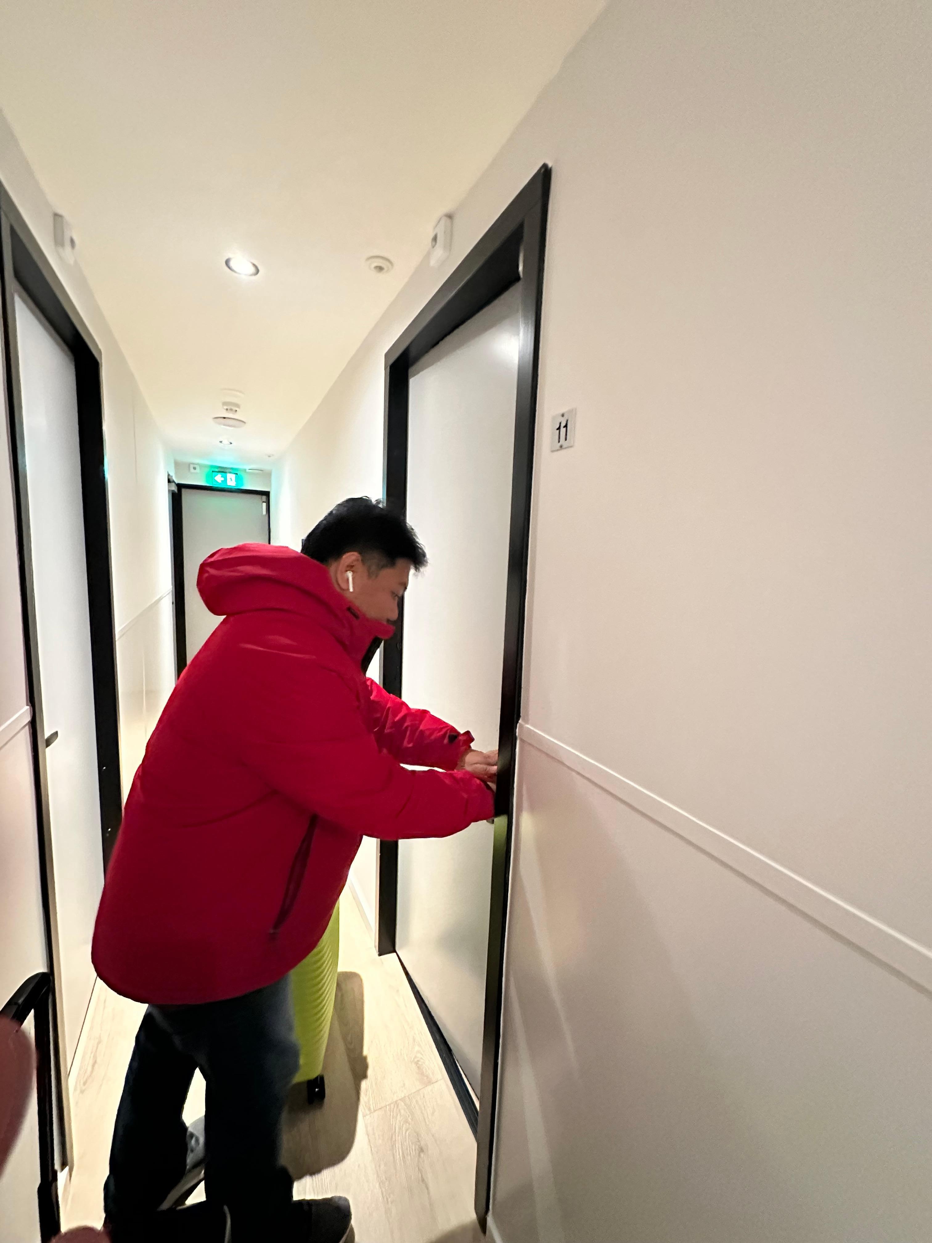 the hallway, 3rd floor. Nice and quiet. 