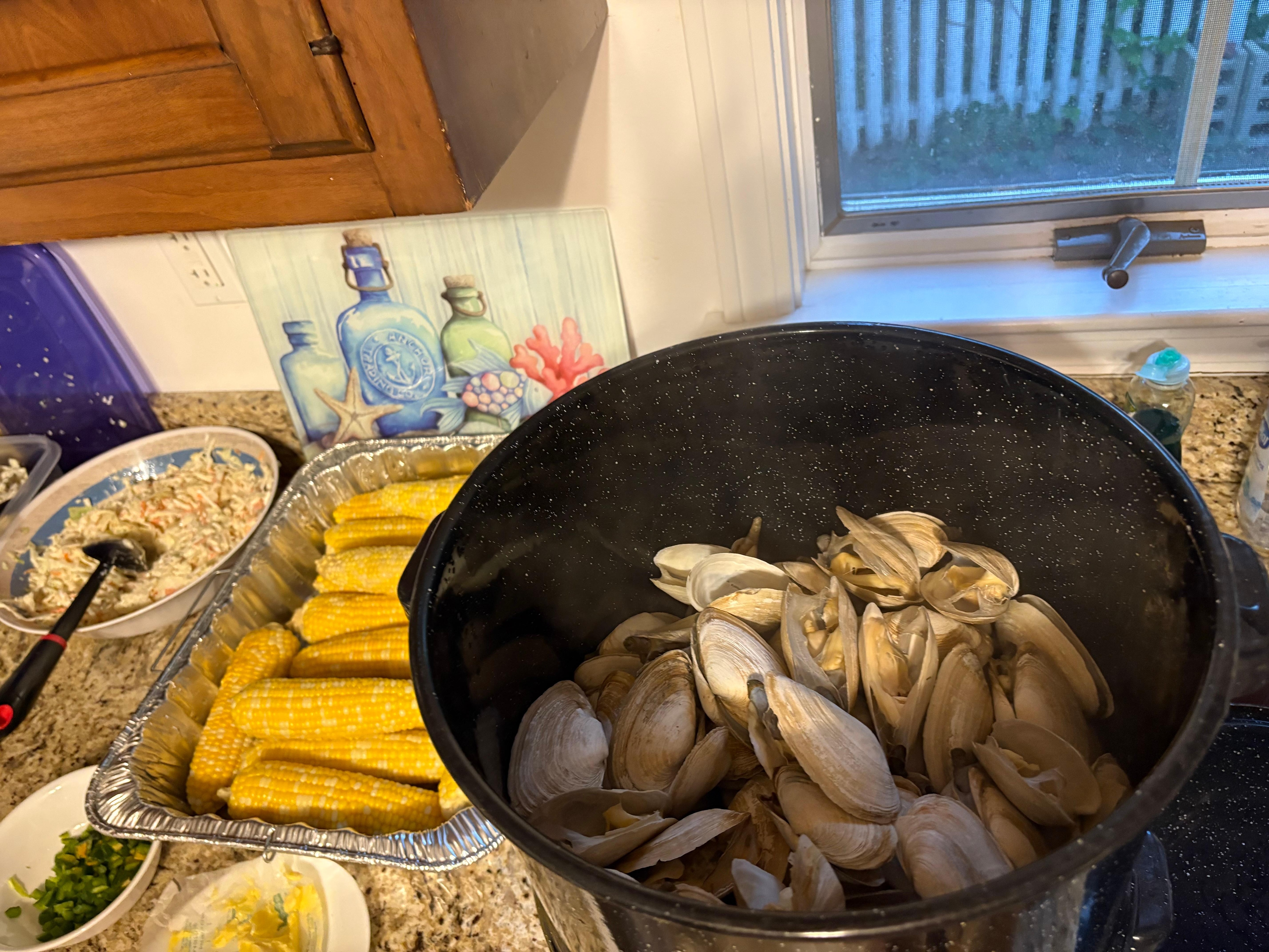 Buffet with lobster pot provided…plenty of dishes etc. 