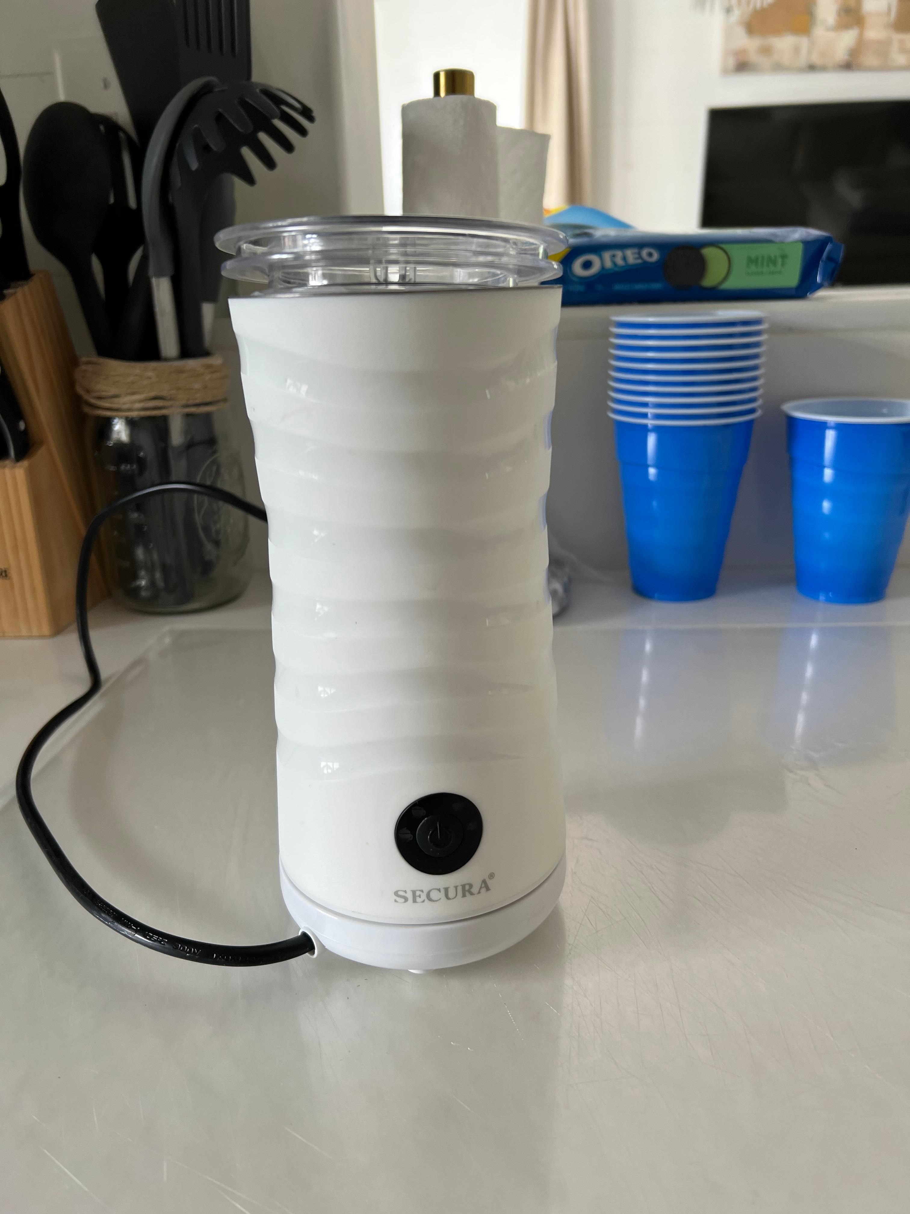 This milk frother started my day off with a gourmet coffee.