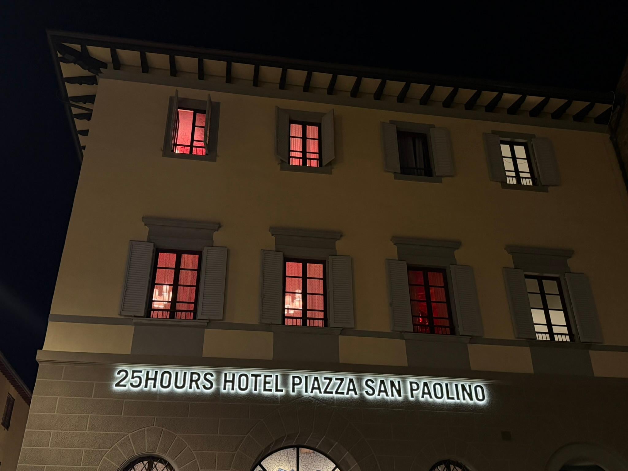 Hotel facade by night
