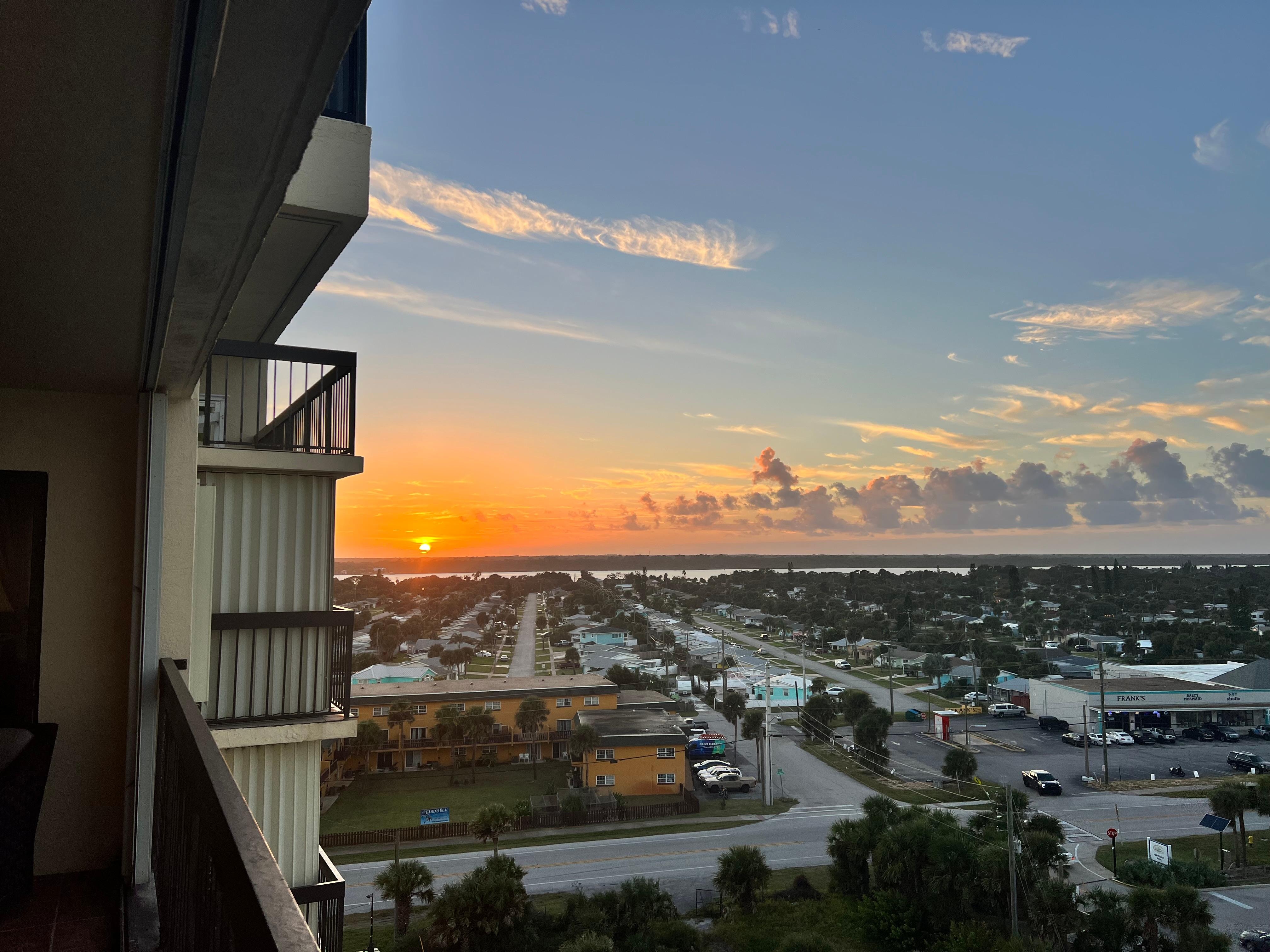 Sunset was visible off to the left/river view, sunrise wasn’t as visible as it seemed to rise behind us. 