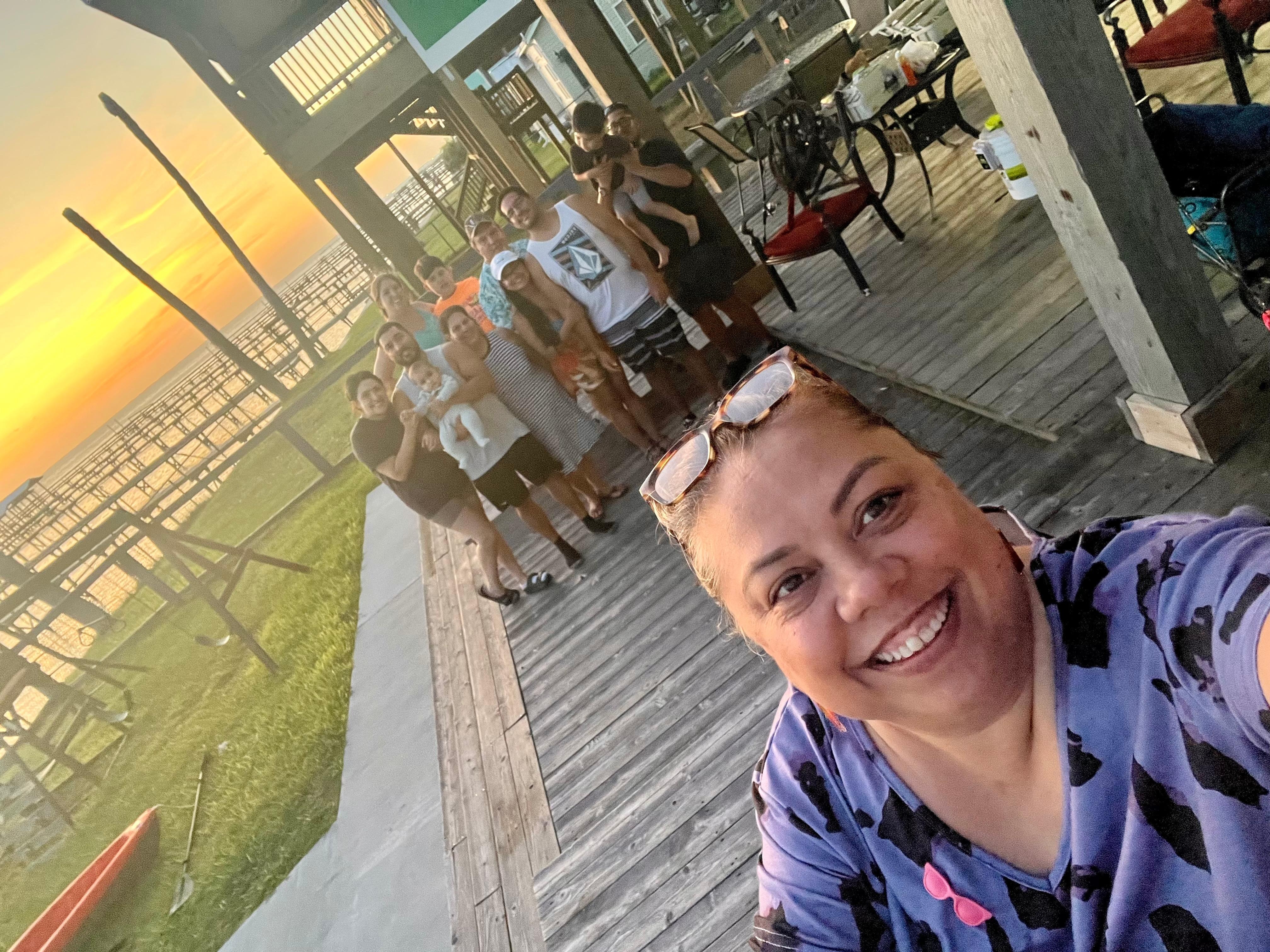 goofing around on back porch at Sunset