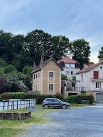 View of villa from the parking lot across the street