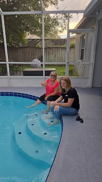 Enjoying the pool first thing.