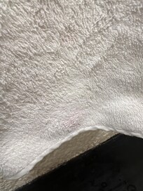 Toothpaste on hand towel.