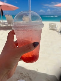 Drinks on the beach in front of the hotel.