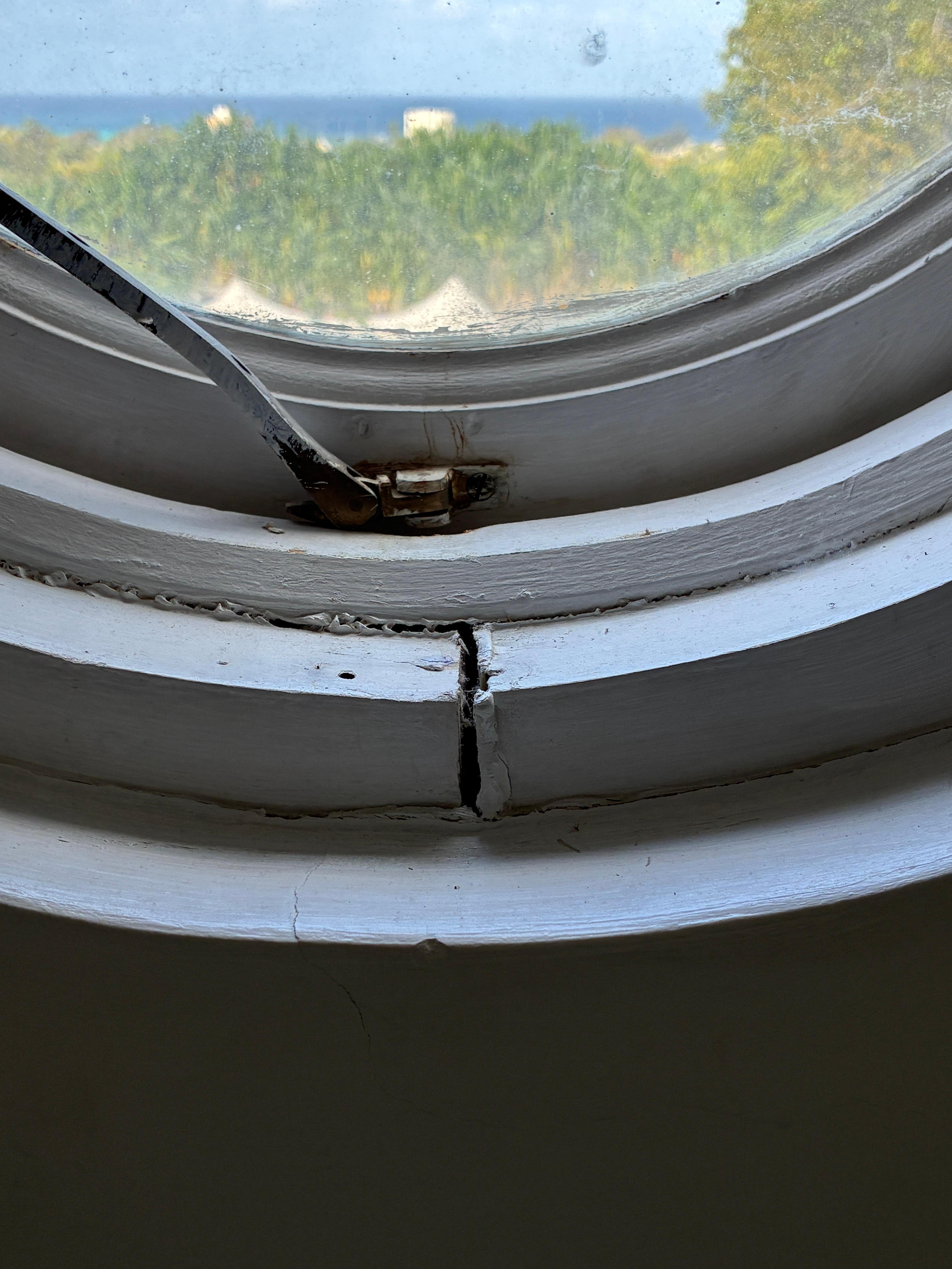Cracked window frame. 