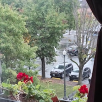 View from junior suite on 3rd floor! Charming and cozy room! The hotel is beautifully decorated for the holidays! There is a wreath on each door!