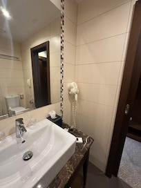 Bathroom was roomy for a small hotel room.