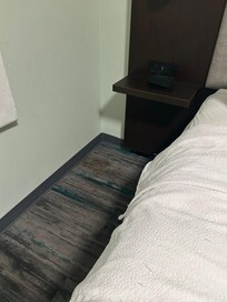 Blood stains beside bed, very clear the closer you zoom in. So disgusting and I was staying with my daughter and her friend.