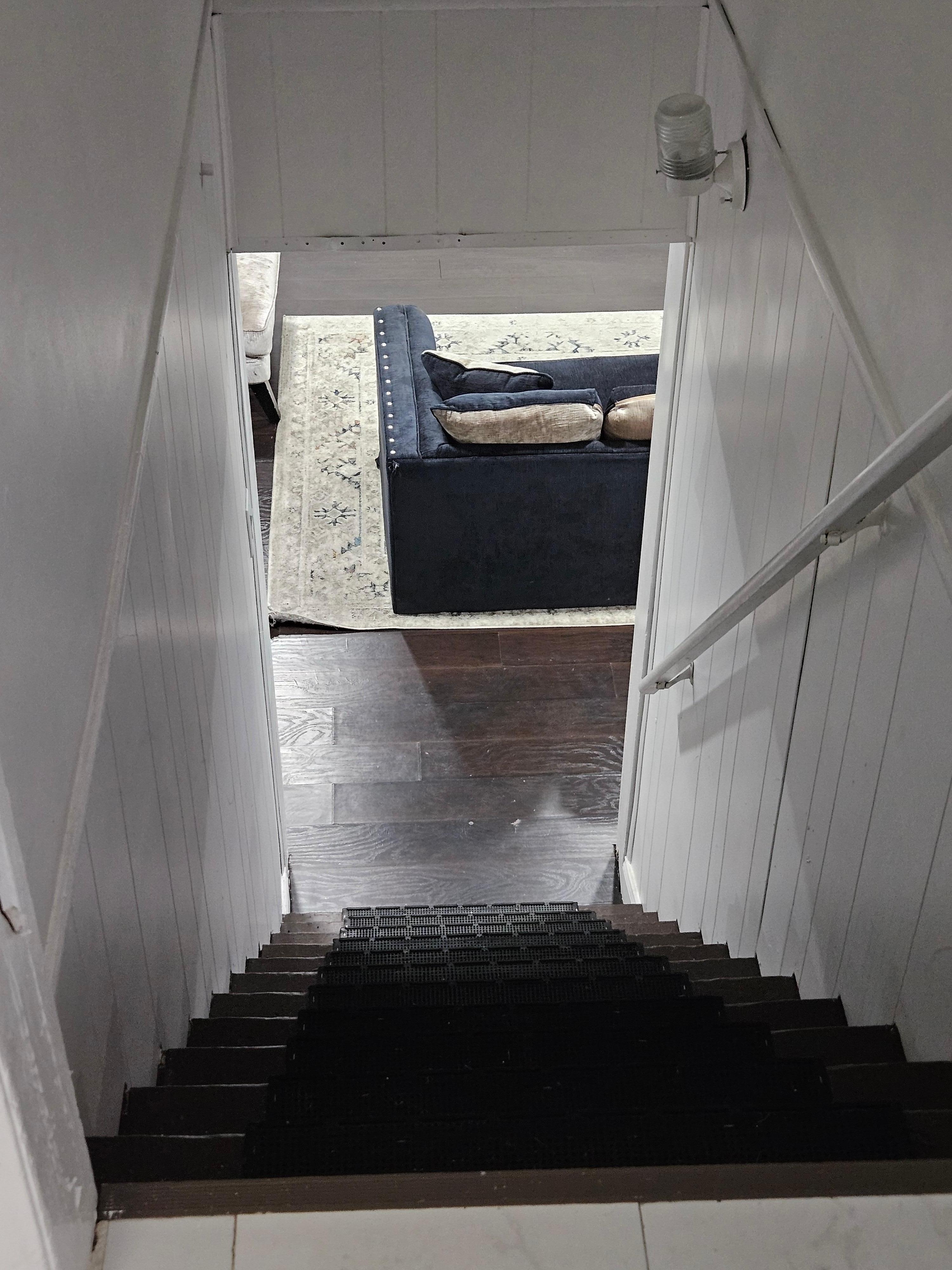 Stairs are very steep pitch. 