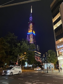 Tower right outside the hotel near the park.
