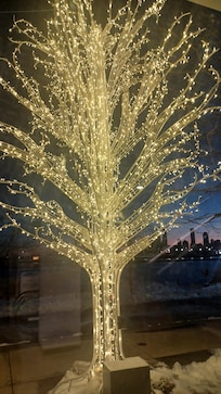 Decorations inside and out for the holiday.