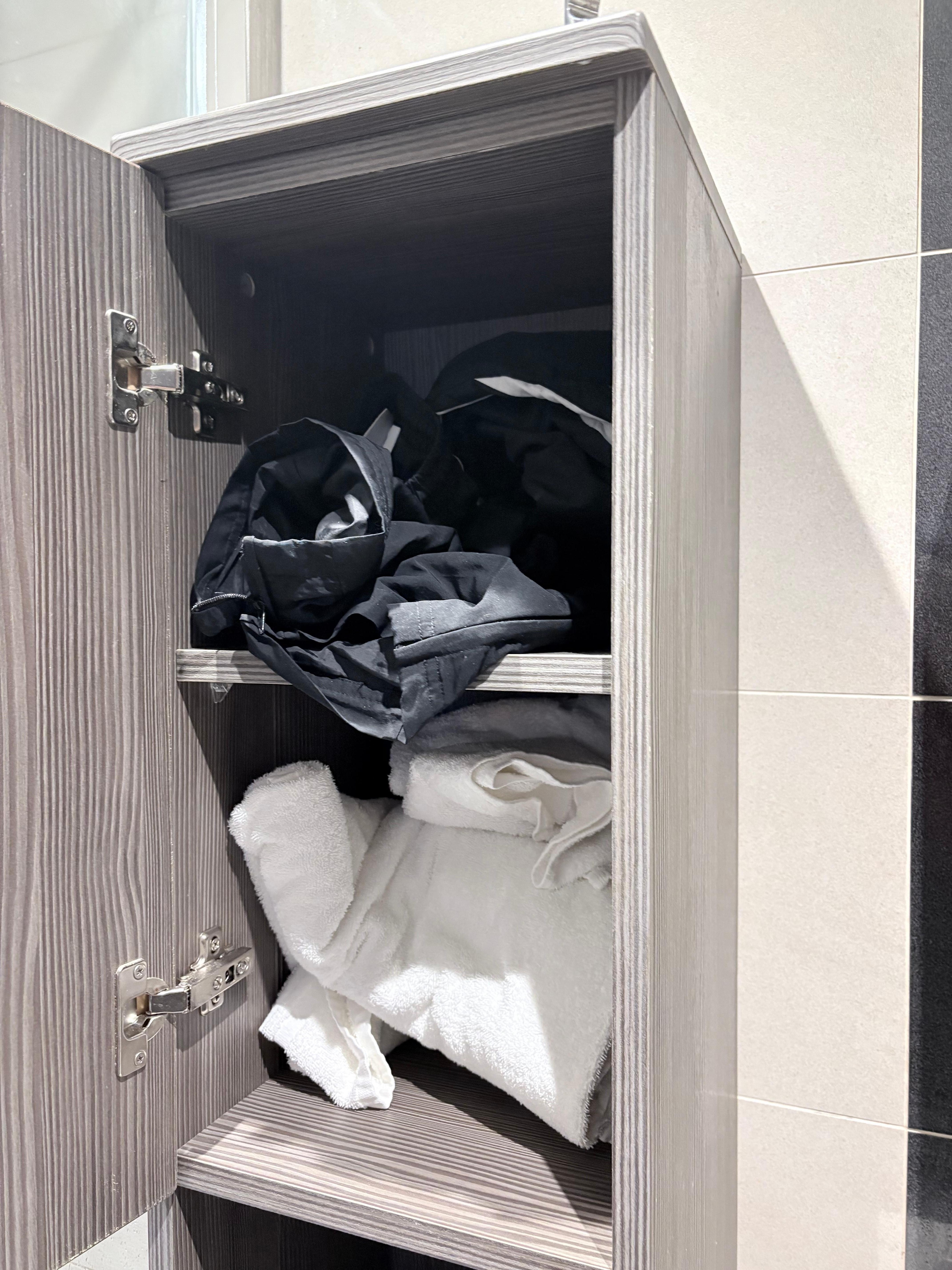 Someone else’s trousers left in the bathroom