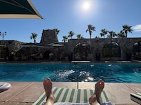 Looking across the pool