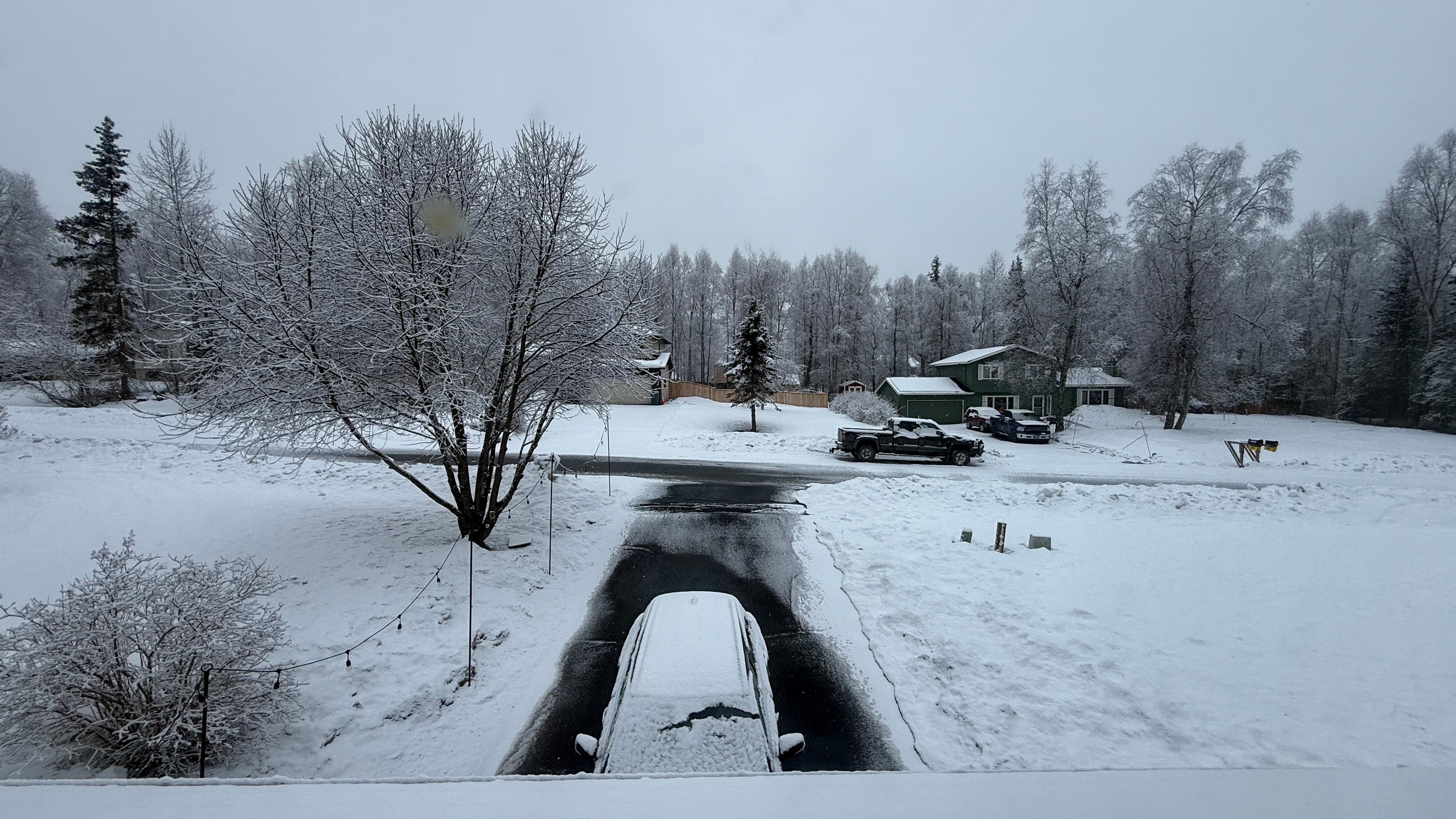 Snowy front from the upstairs bedroom windows