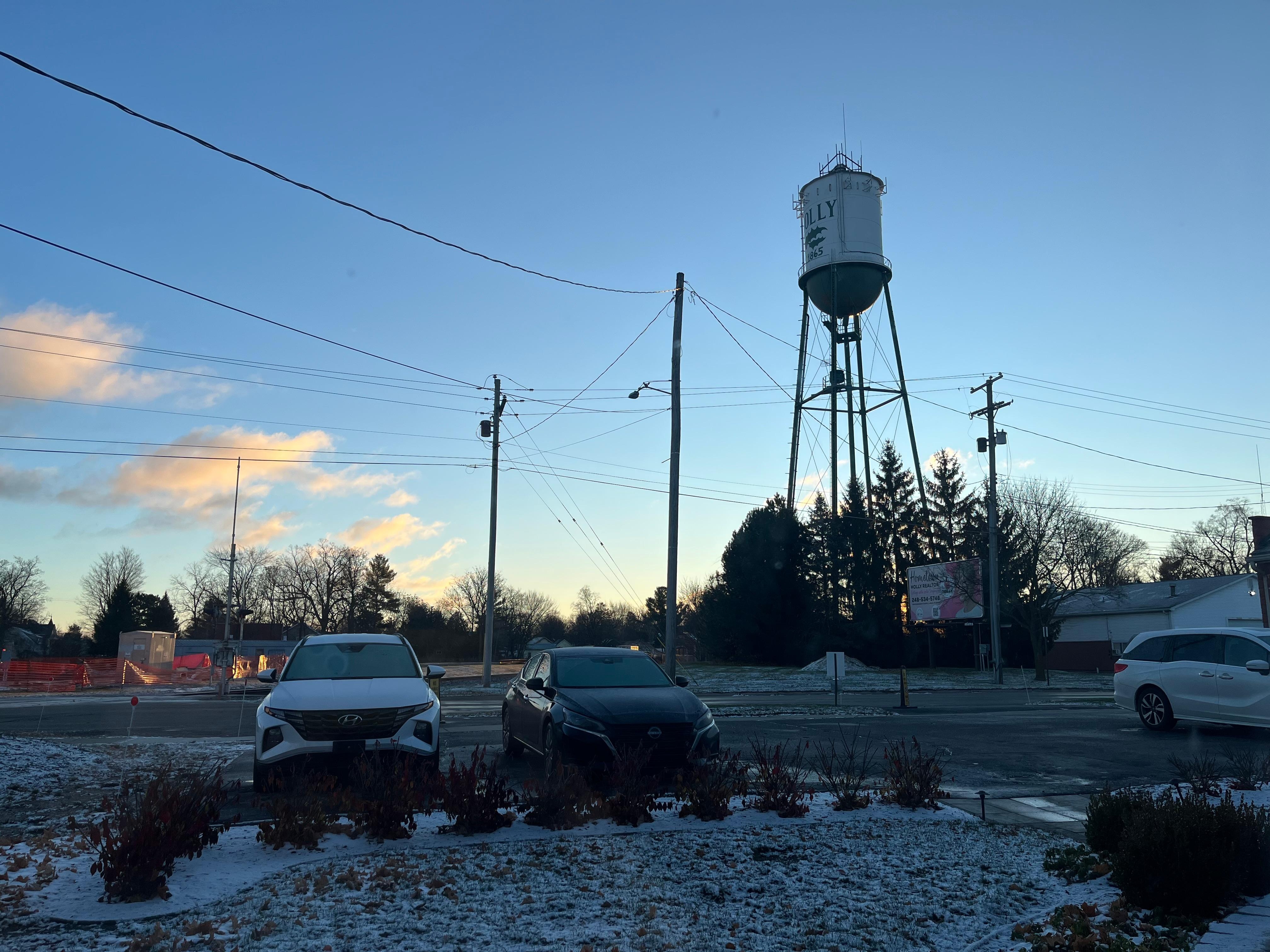 View of the water tower out the bedroom window 