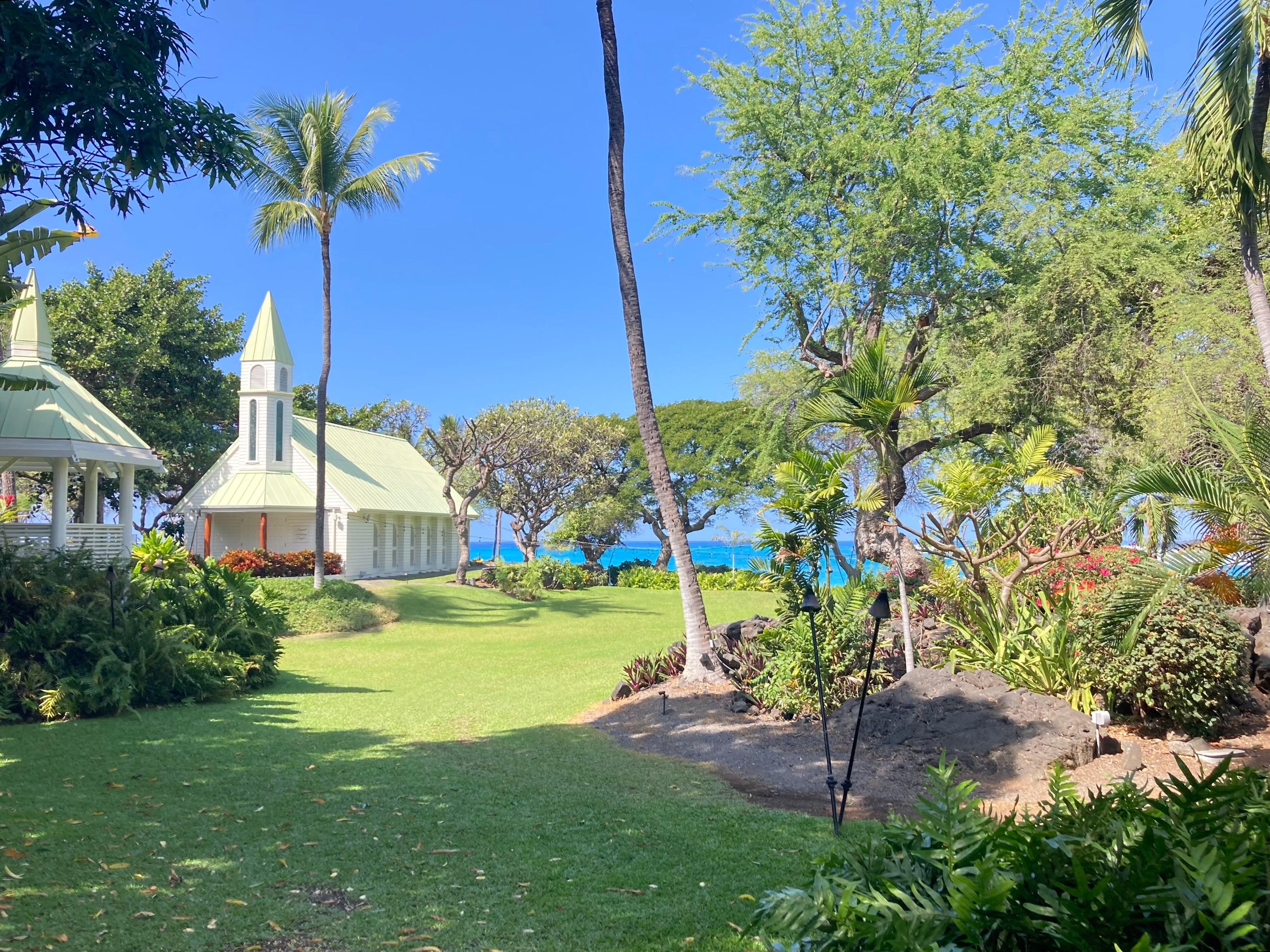 Trail leads to the Outrigger hotel and this Chapel