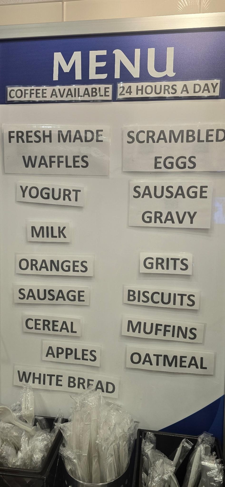 The menu with all the options