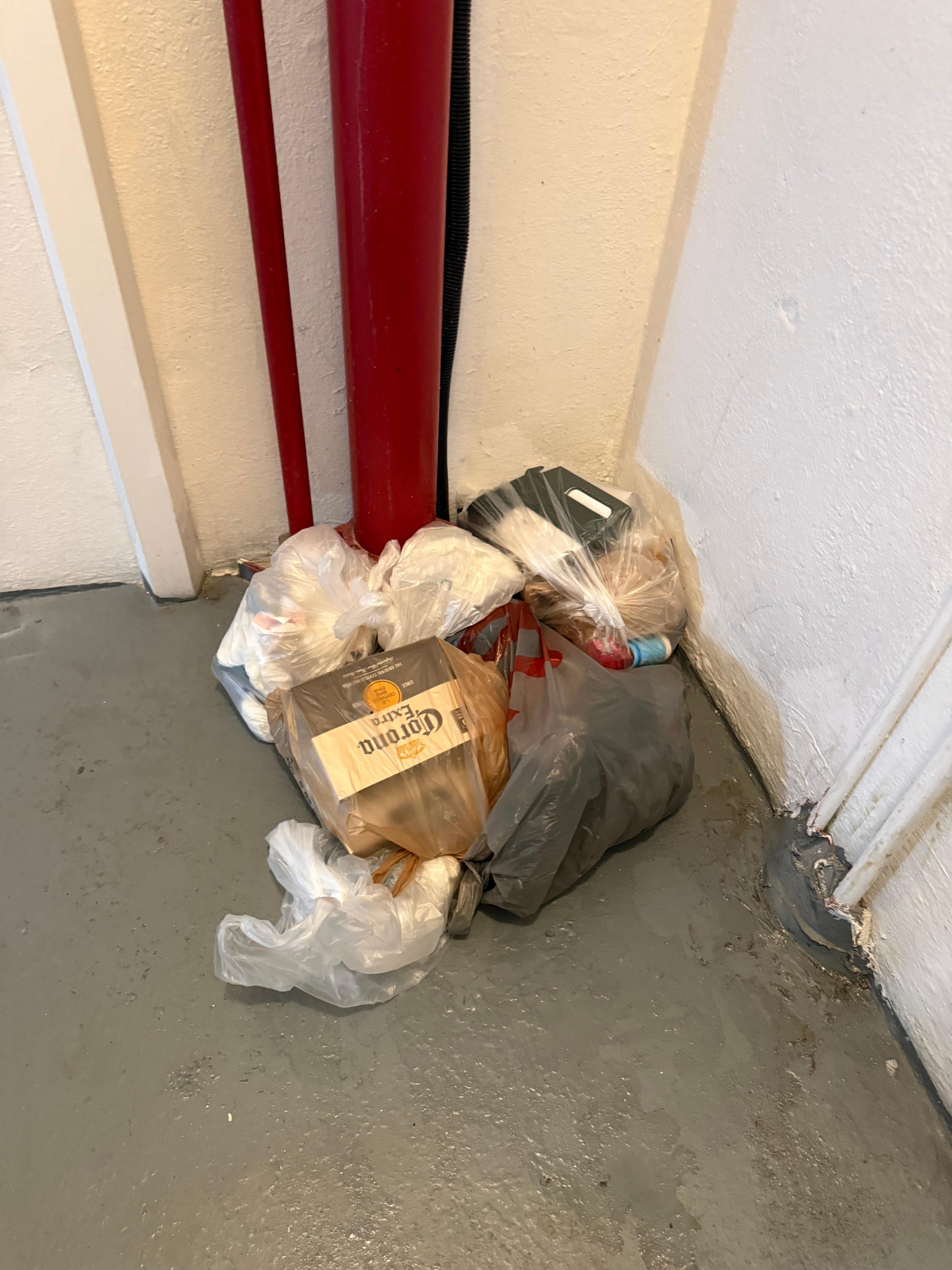 This was the garbage in the stairwell for 2 days. 
