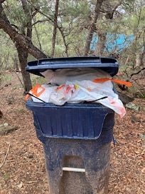 Tried to tell him that the trash was overflowing. Somehow, I got my garbage in there any