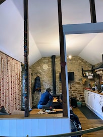 Lighting the woodburner.