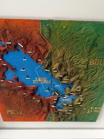 Lago Titicaca themed floor had this cool map on the ceiling
