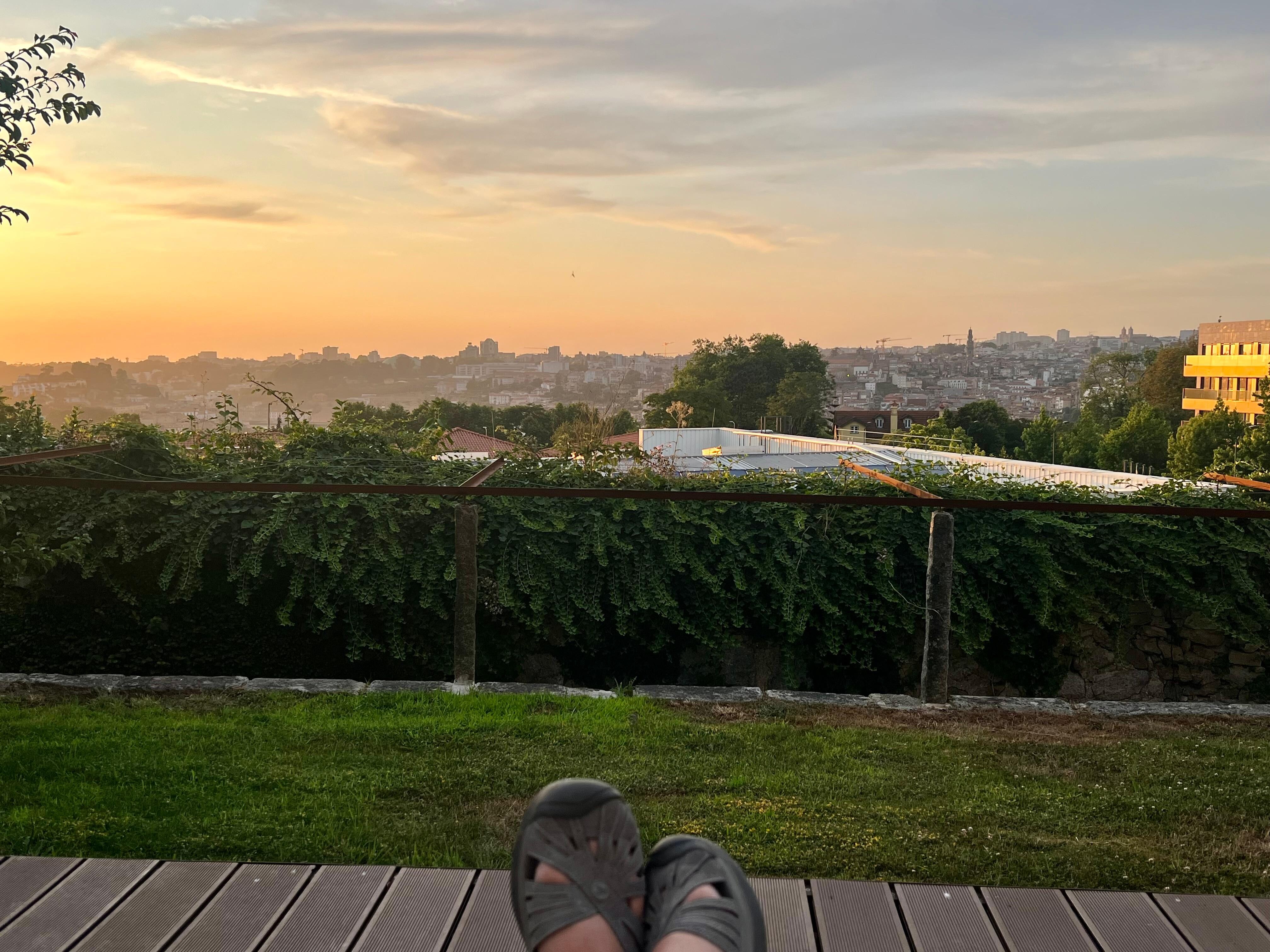 The view of Porto from the private terrace at sunset. 
