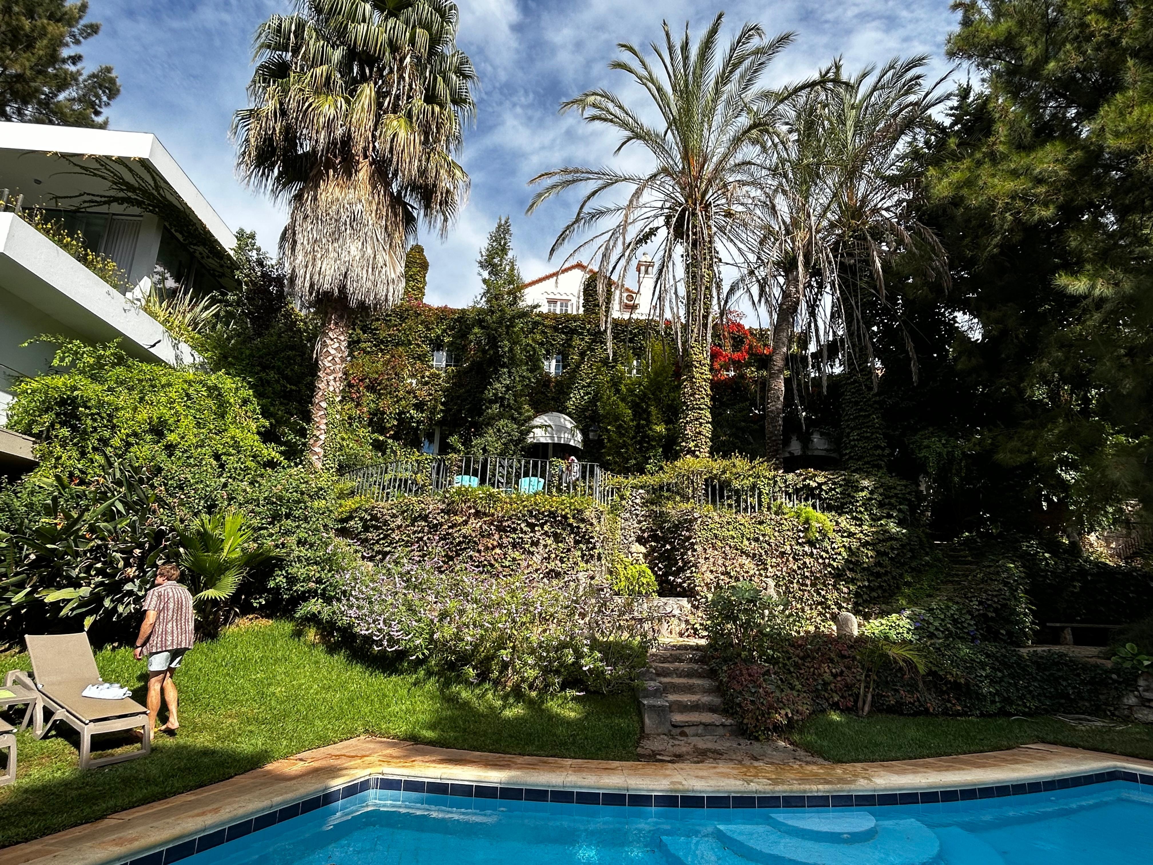 View of the pool area and back of the property. 