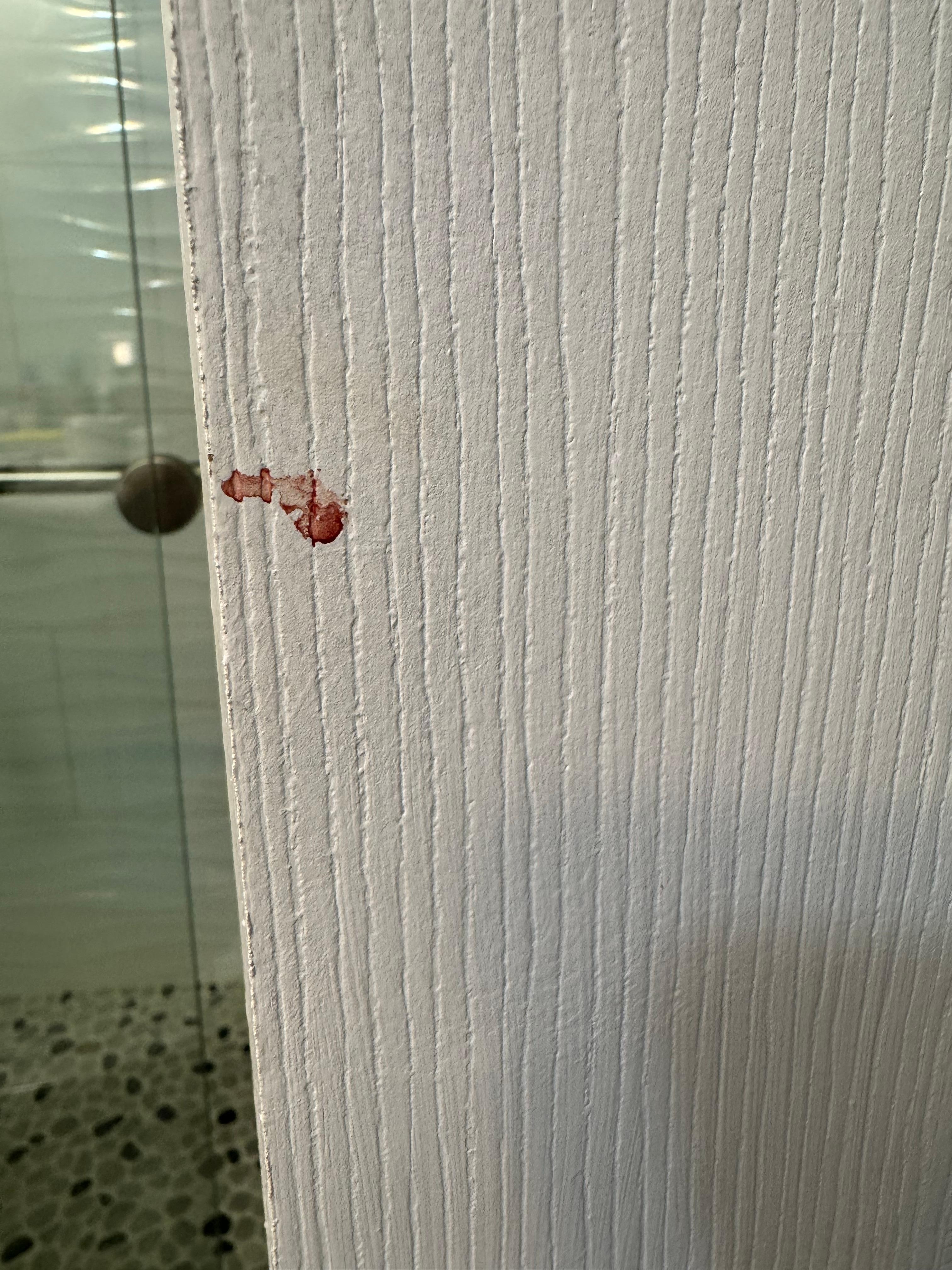 Blood stain. Ewww. Unacceptable & risk of contamination.