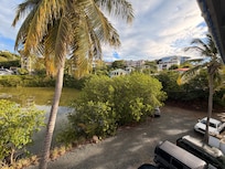 View from the front deck of our Beauganvilla room.