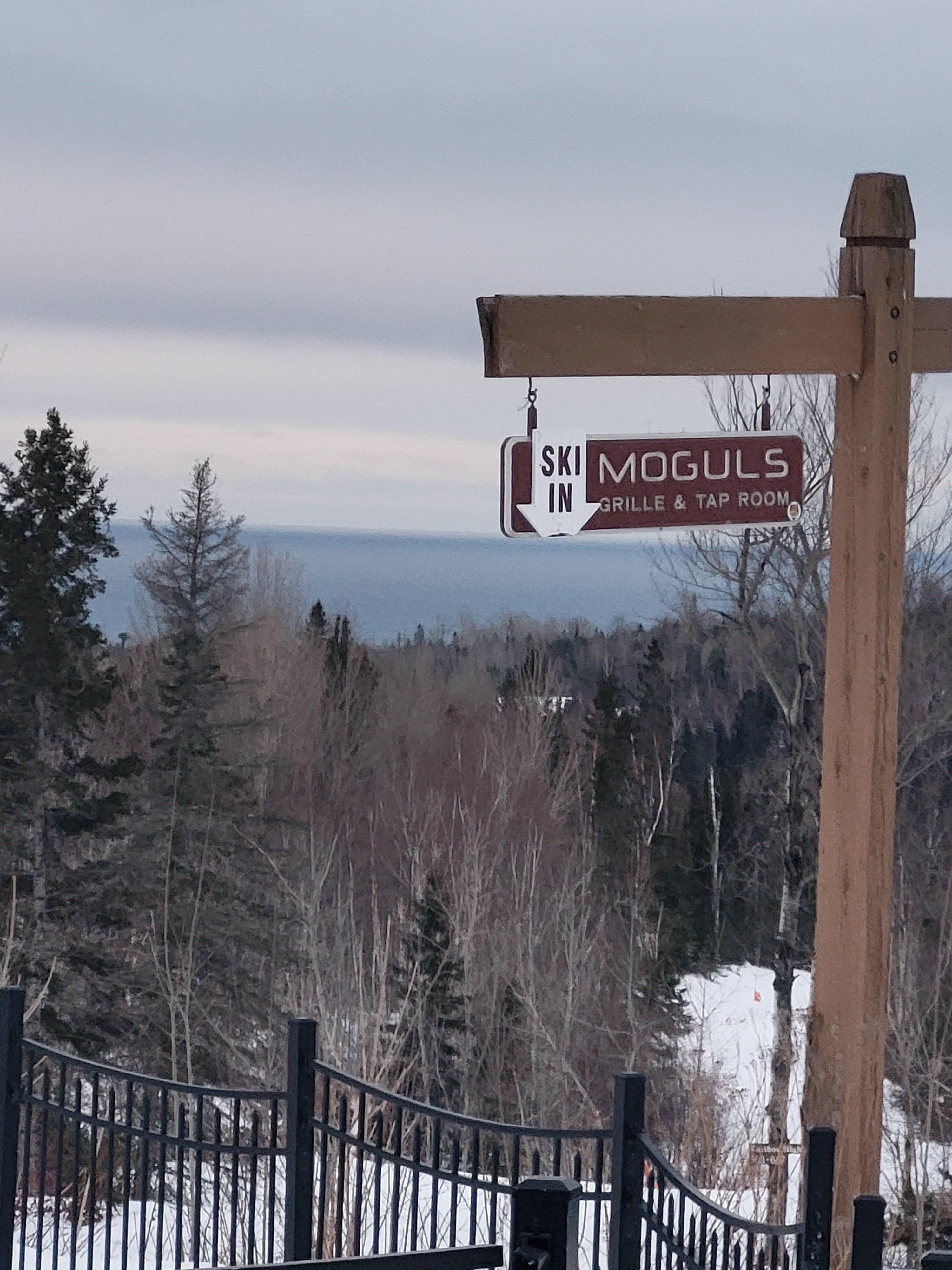 Moguls Bar & Grill at the complex.  Very good food and refreshments!