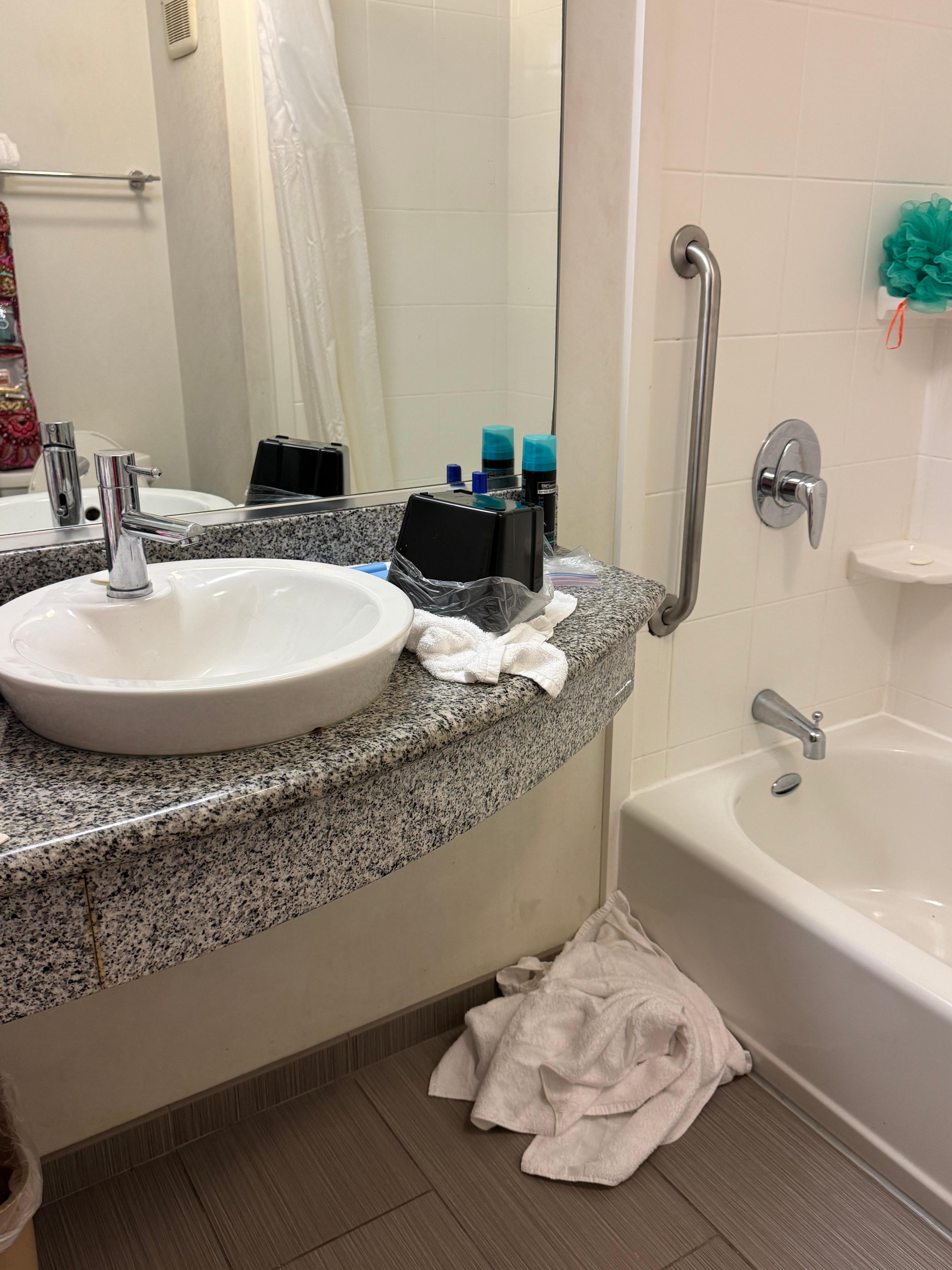 Did not pick up dirty towels or clean our room