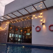 Bar near rooftop pool.