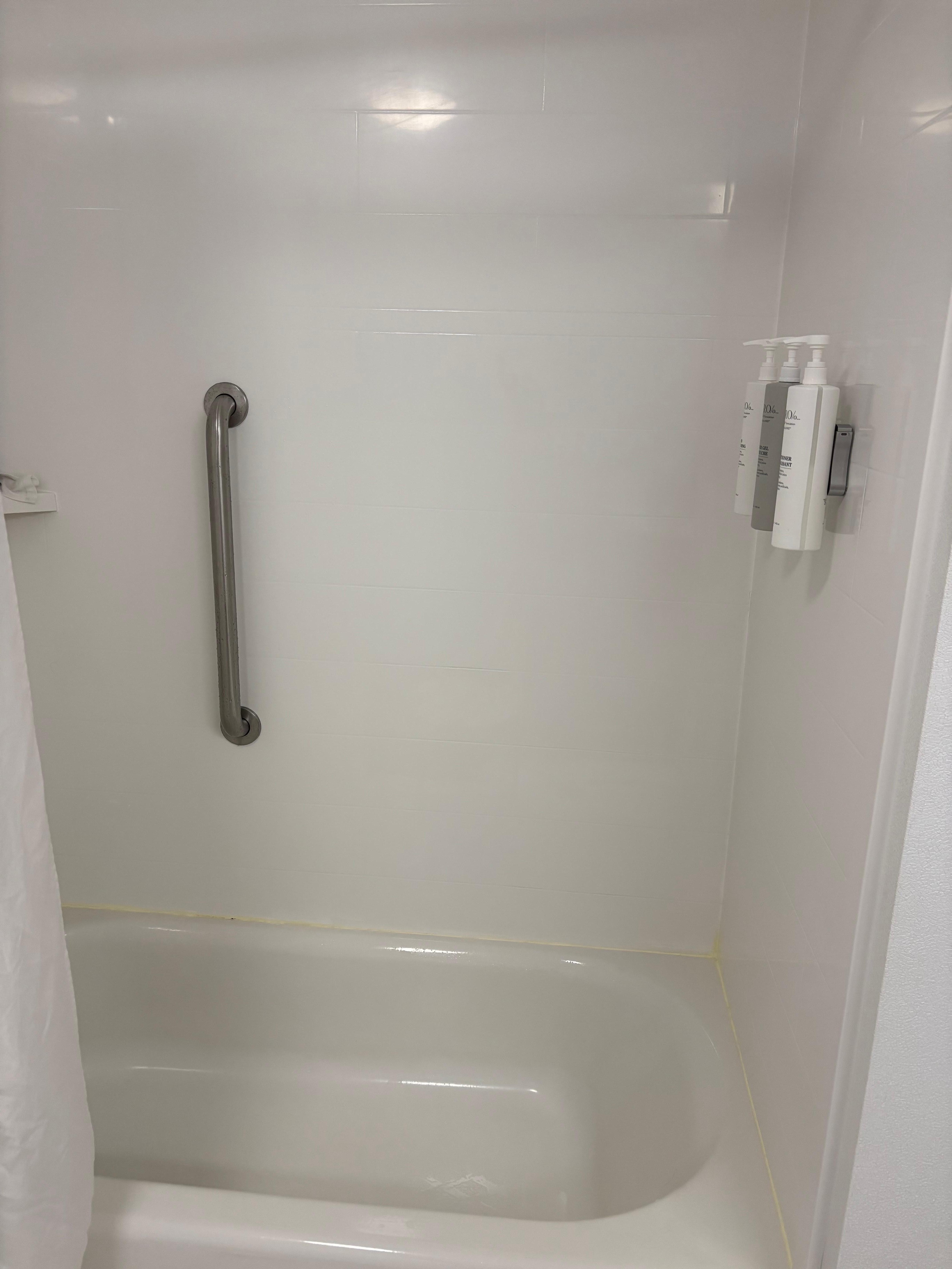 The bar is located too far from the dripping products to give you much chance of catching yourself when you inevitably slip in this shower