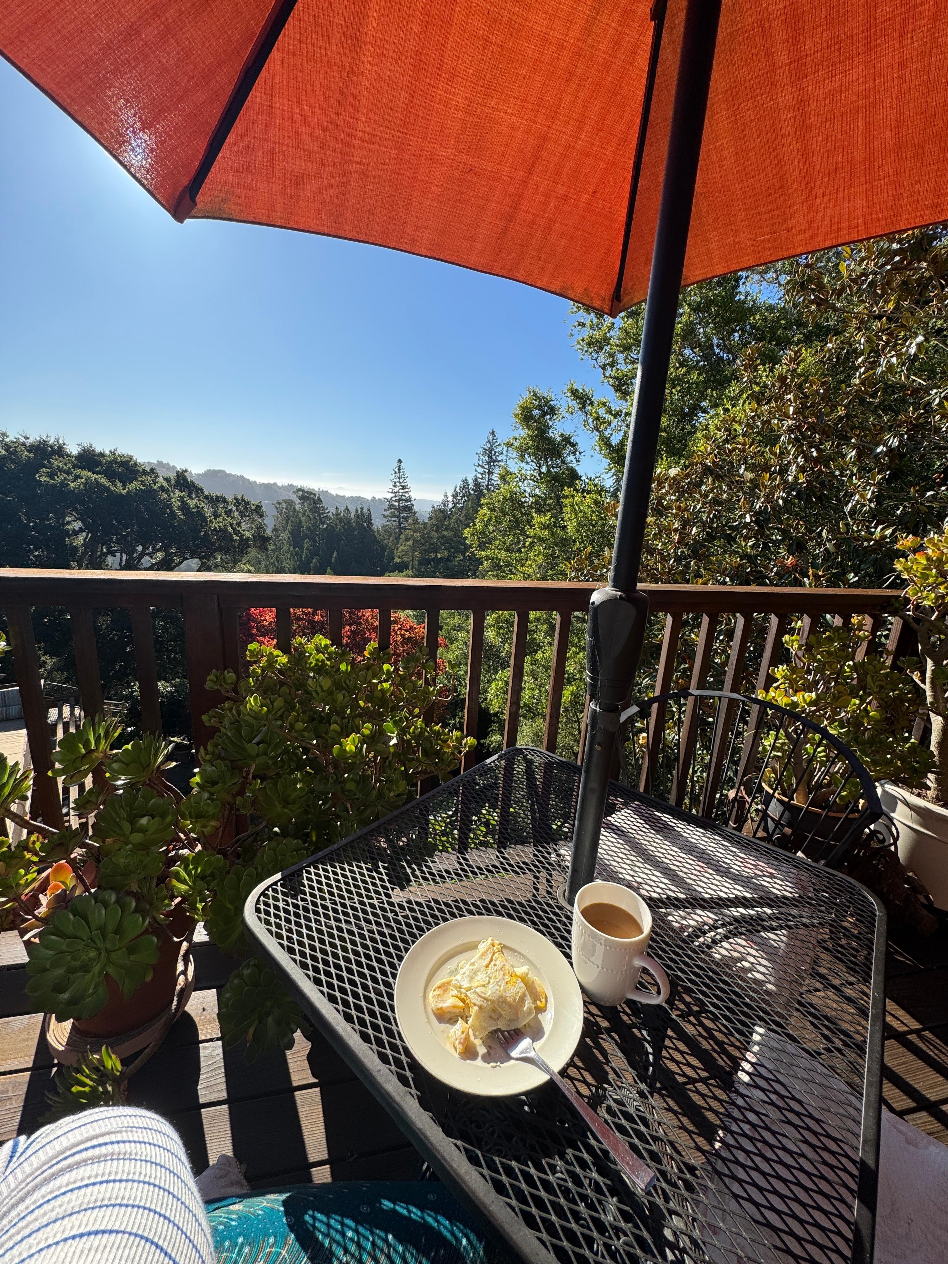 Breakfast on the patio, the scent of magnolias was the icing on the cake😁