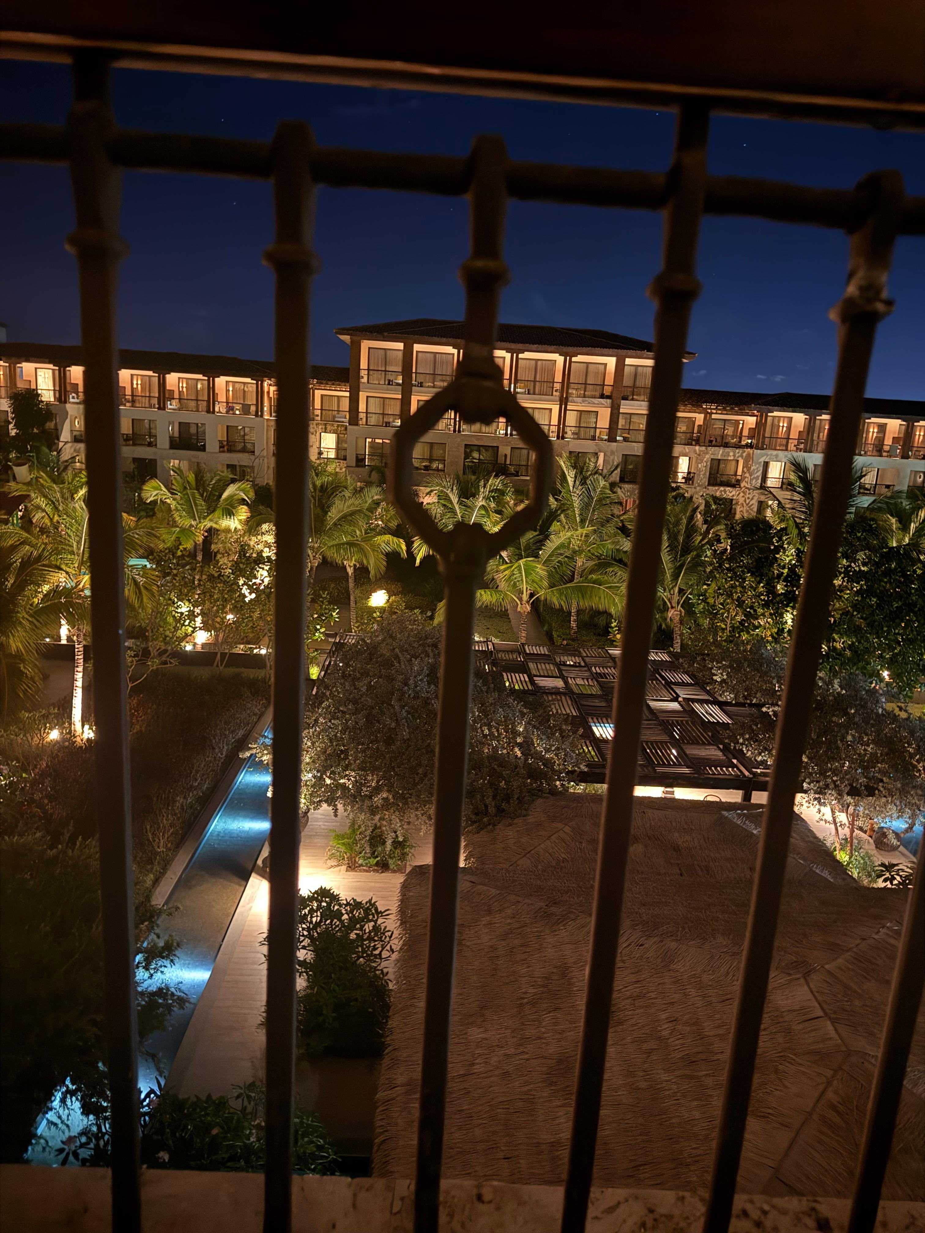 The resort looks beautiful from the balcony at night 